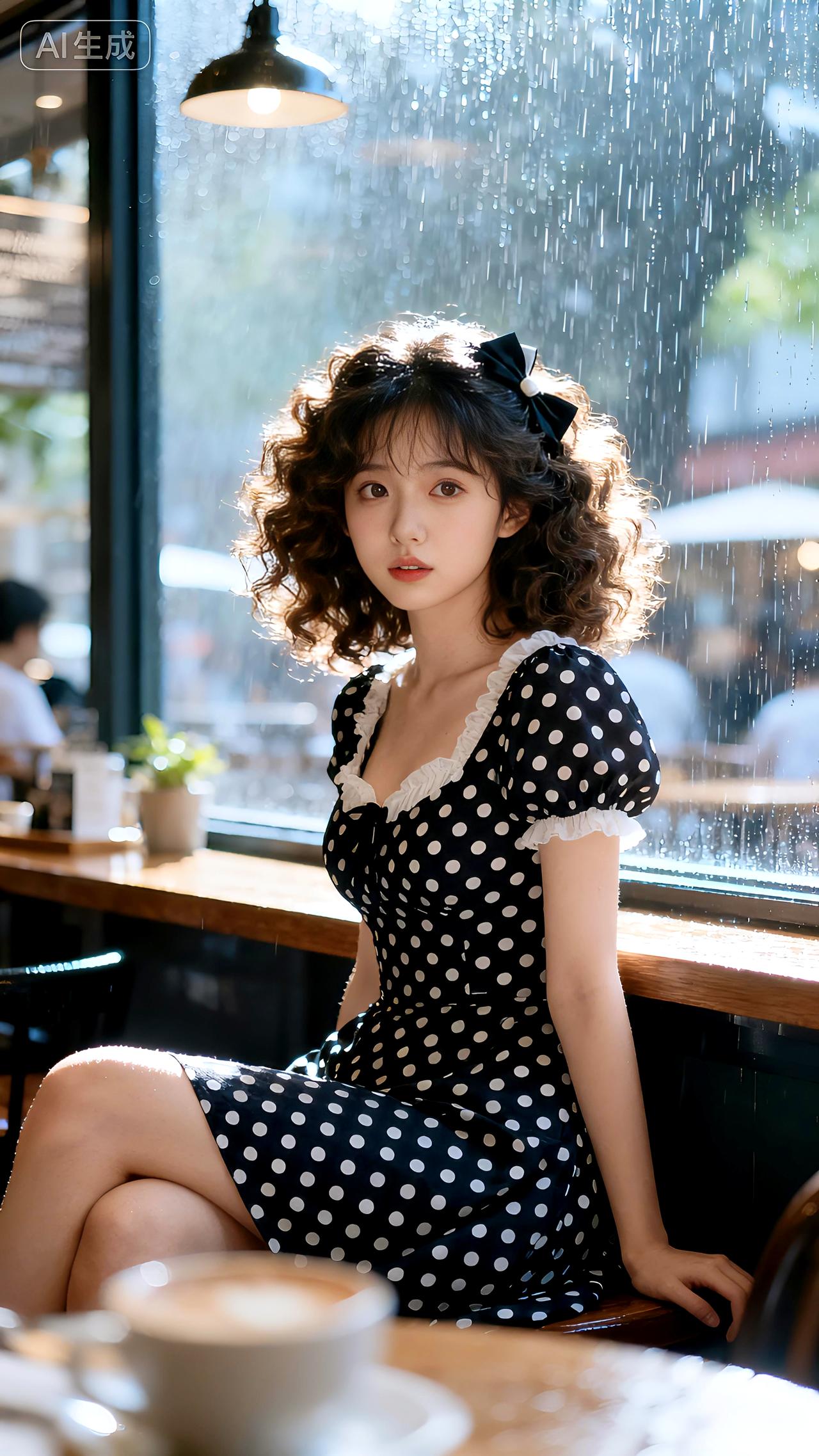 高清全屏美图壁纸分享窗玻璃上雨珠滑落，她搅动咖啡时，时光在裙摆上开出波点。豆包 