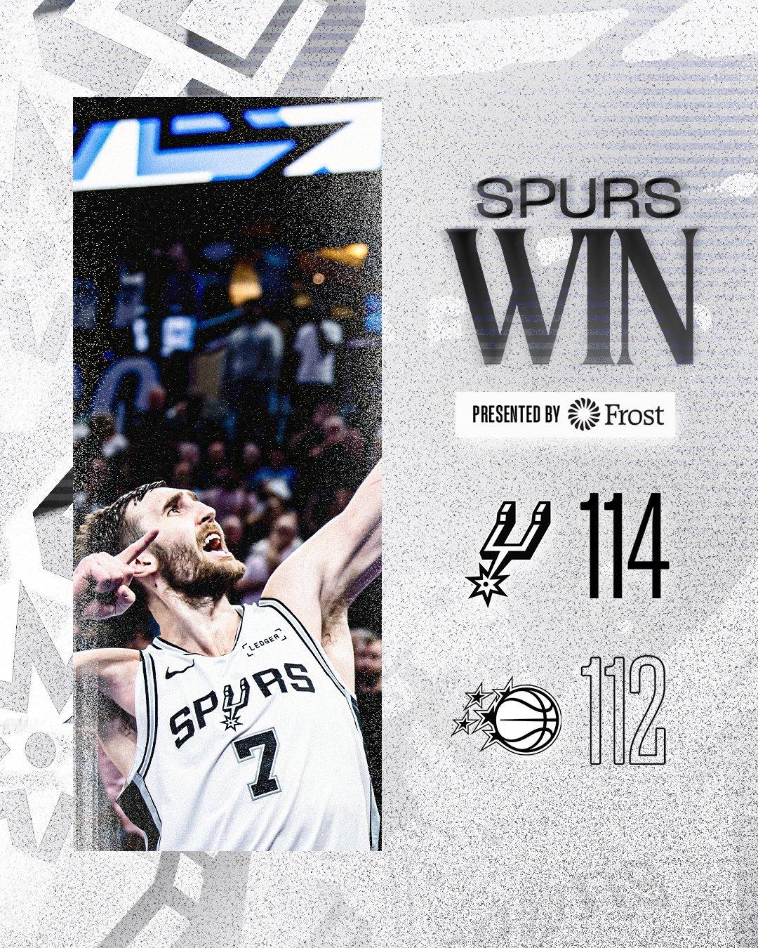 全场比赛结束！马刺114-112背靠背险胜魔术，拿到两连胜🎉马刺（15-6）：