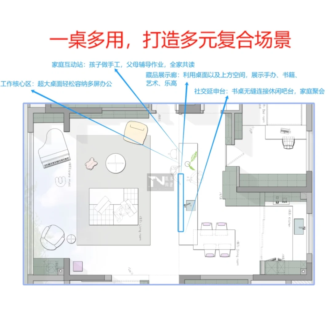 户型改造｜超大横厅｜知识岛屿，重塑生活核心