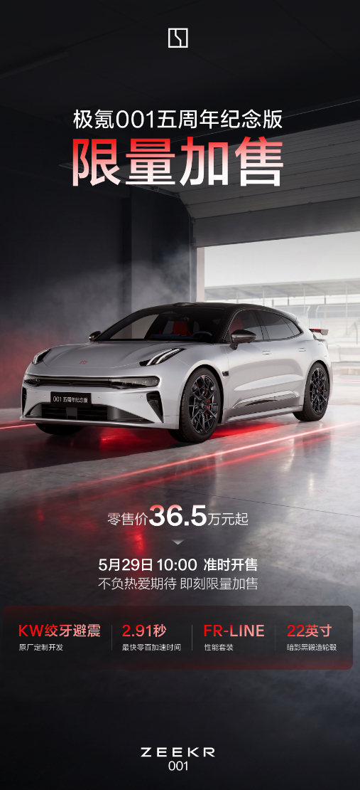 车若初见 极氪001五周年纪念版前段时间太火了，上线4天就抢空，官方这回限量加售