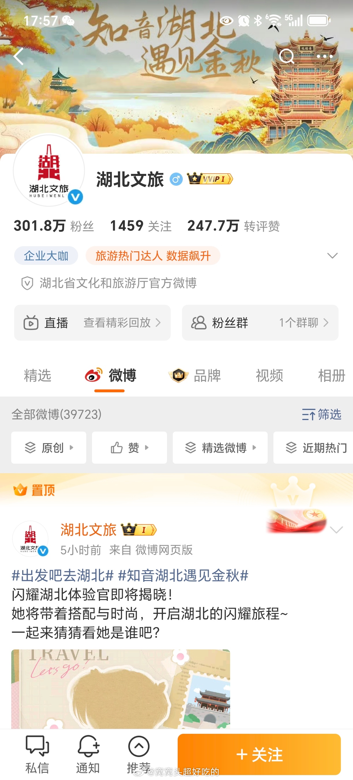 没置顶啊....已被湖北文旅除名