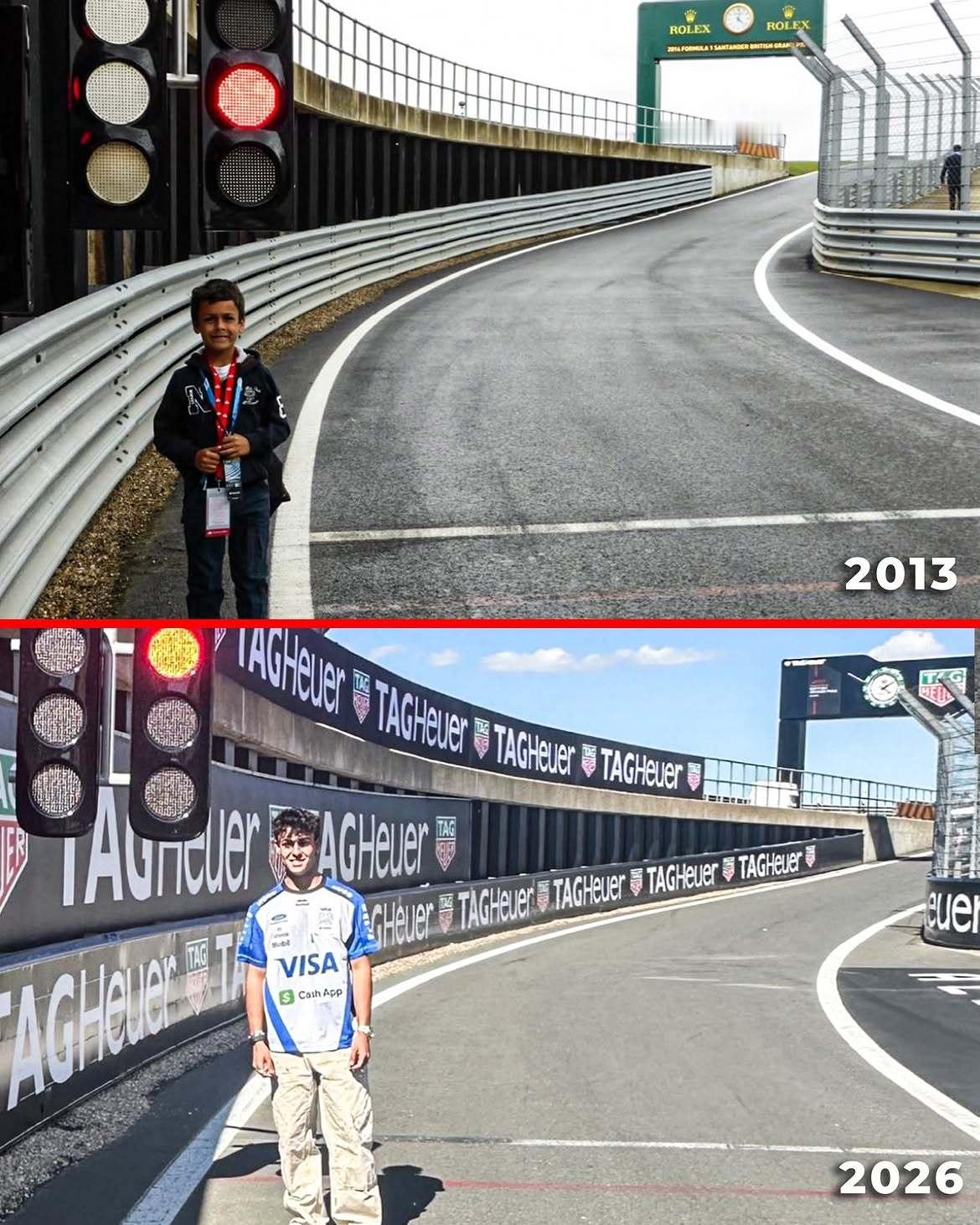 人物：林德布拉德 2013  vs 2026 地点：银石又一位F1追梦少年梦想成