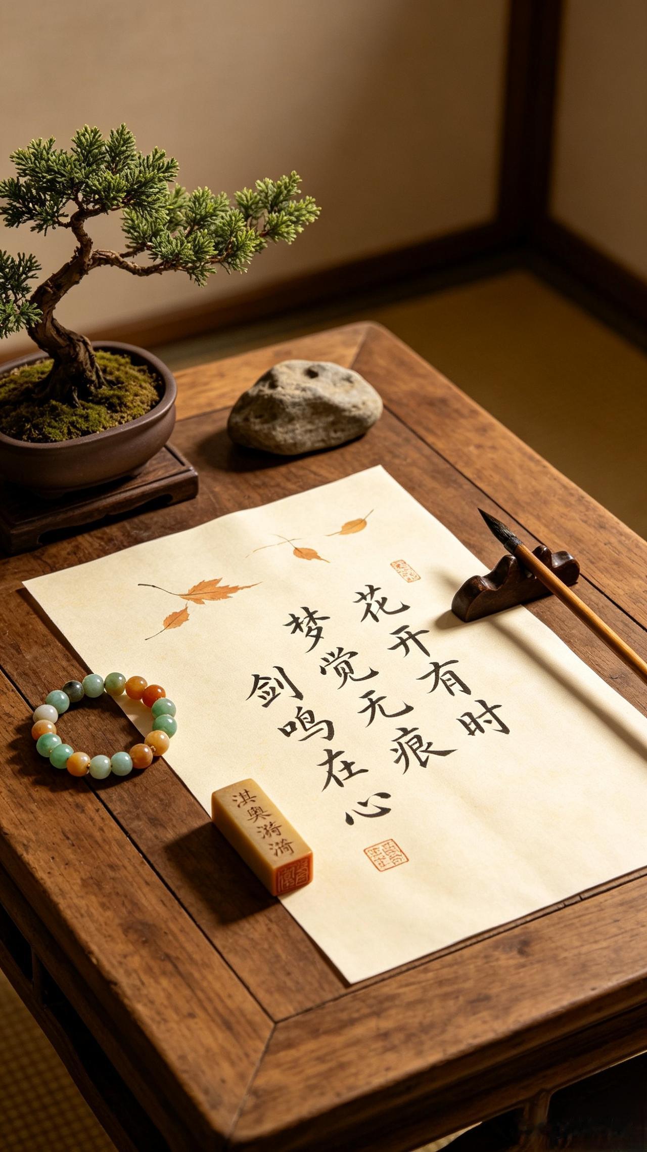 《花开有时，梦觉无痕，剑鸣在心》

朝花夕拾空复空，蝶梦初醒影无踪。
干将未淬光