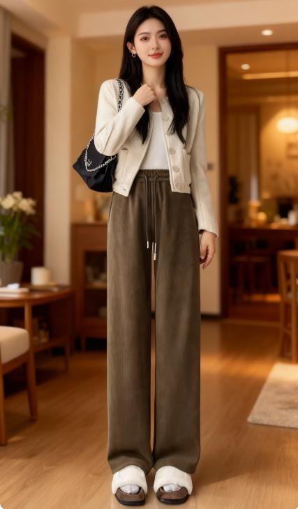 直筒裤女 加绒裤子秋冬款