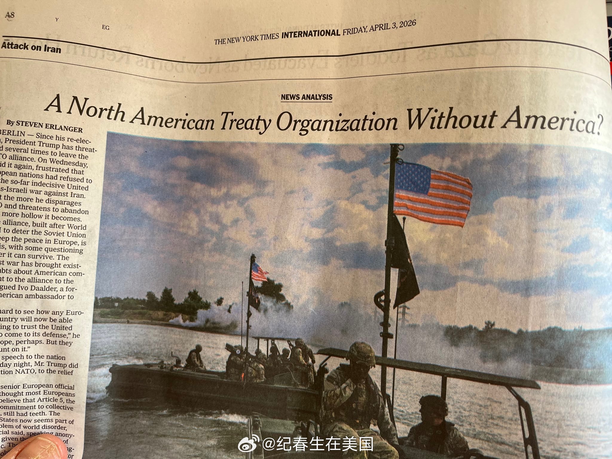 <纽约时报>今天印刷版大标题又闹笑话，将NATO写成了“North Americ
