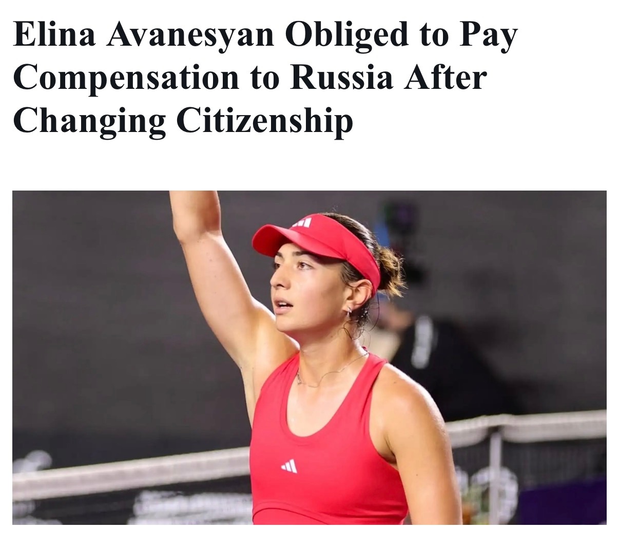 俄罗斯网协向转籍球员阿瓦涅相发起索赔俄罗斯国家体育仲裁中心日前对网球运动员阿瓦涅