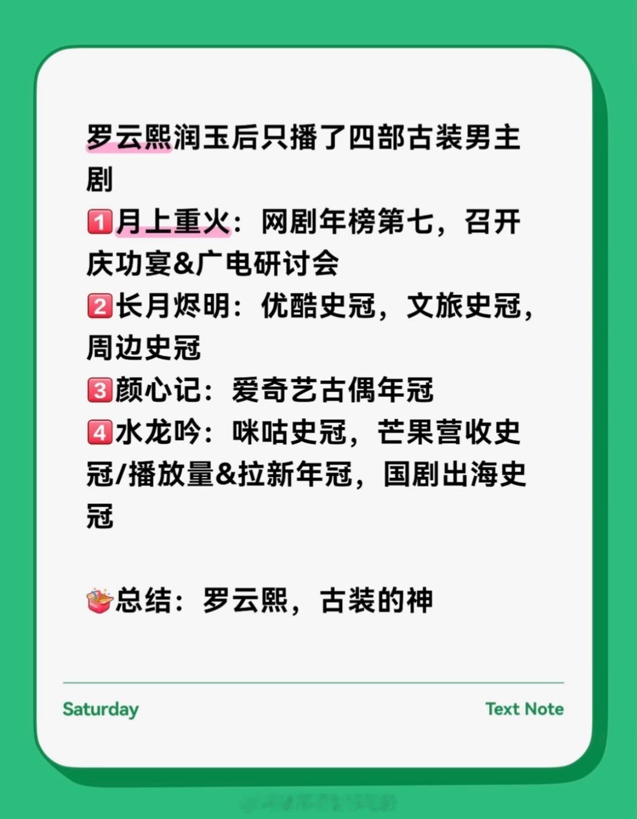 罗云熙古装剧的神来的四部古装男主成绩，有效回报率是真高啊虽量少，但实绩是真的强罗