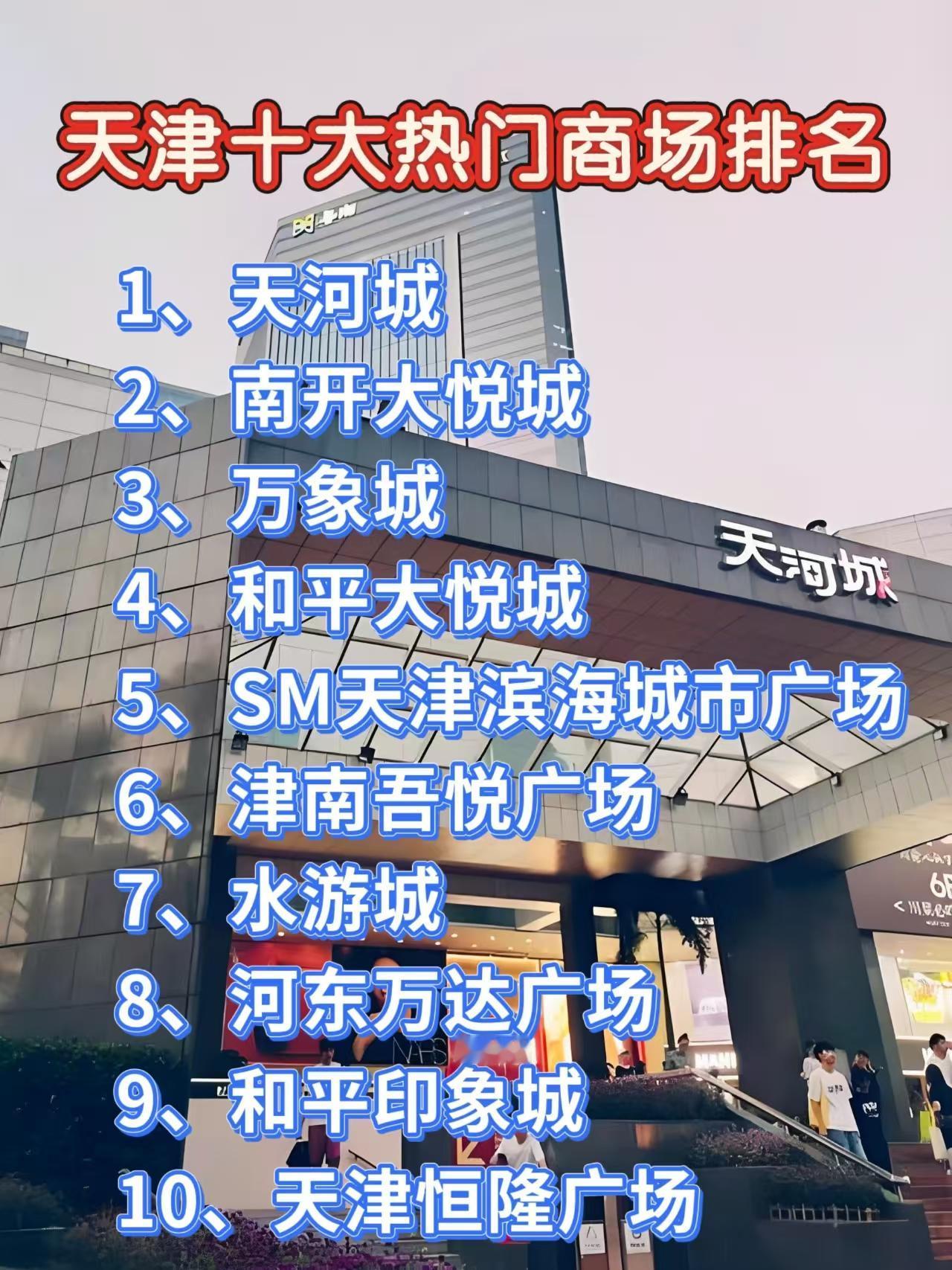 天津十大热门商场排名，天河城碾压大悦城排名第一？看完名单满脸问号，这排名怕不是按