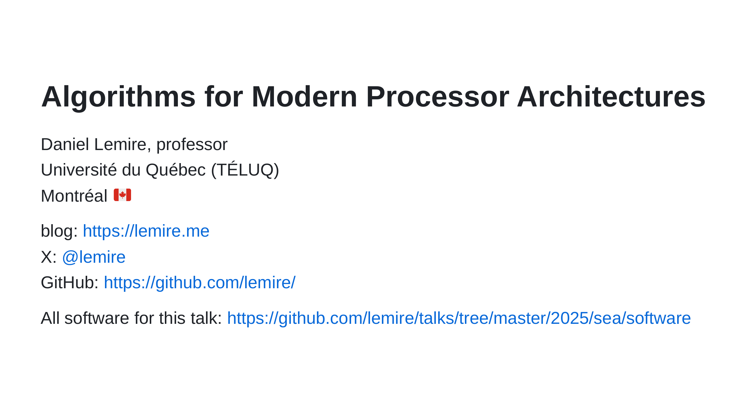 Algorithms for Modern Processor Architec