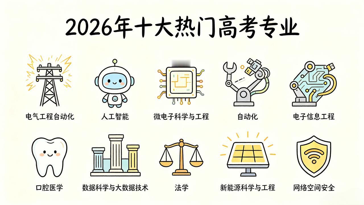 高考填报志愿怎么选？2026年十大热门专业给大家整理好了。
第一，电气工程及其自