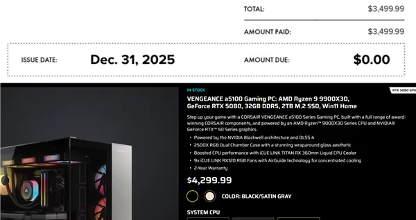 購買PC整機被海盜船無故砍單！還坐地漲價5600元