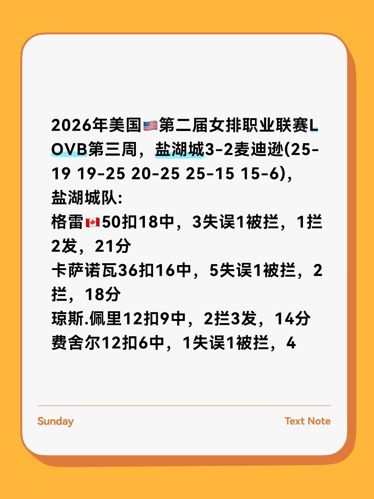 2026年美国🇺🇸第二届女排职业联赛LOVB第三周，盐湖城3-2麦迪逊(25