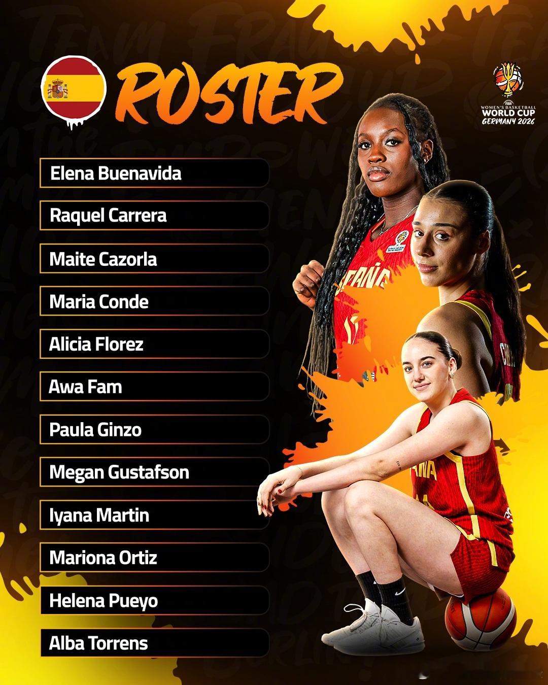 🇪🇸西班牙女篮公布出战2026 女篮世界杯  12人名单✨ 孔德、卡雷拉领衔