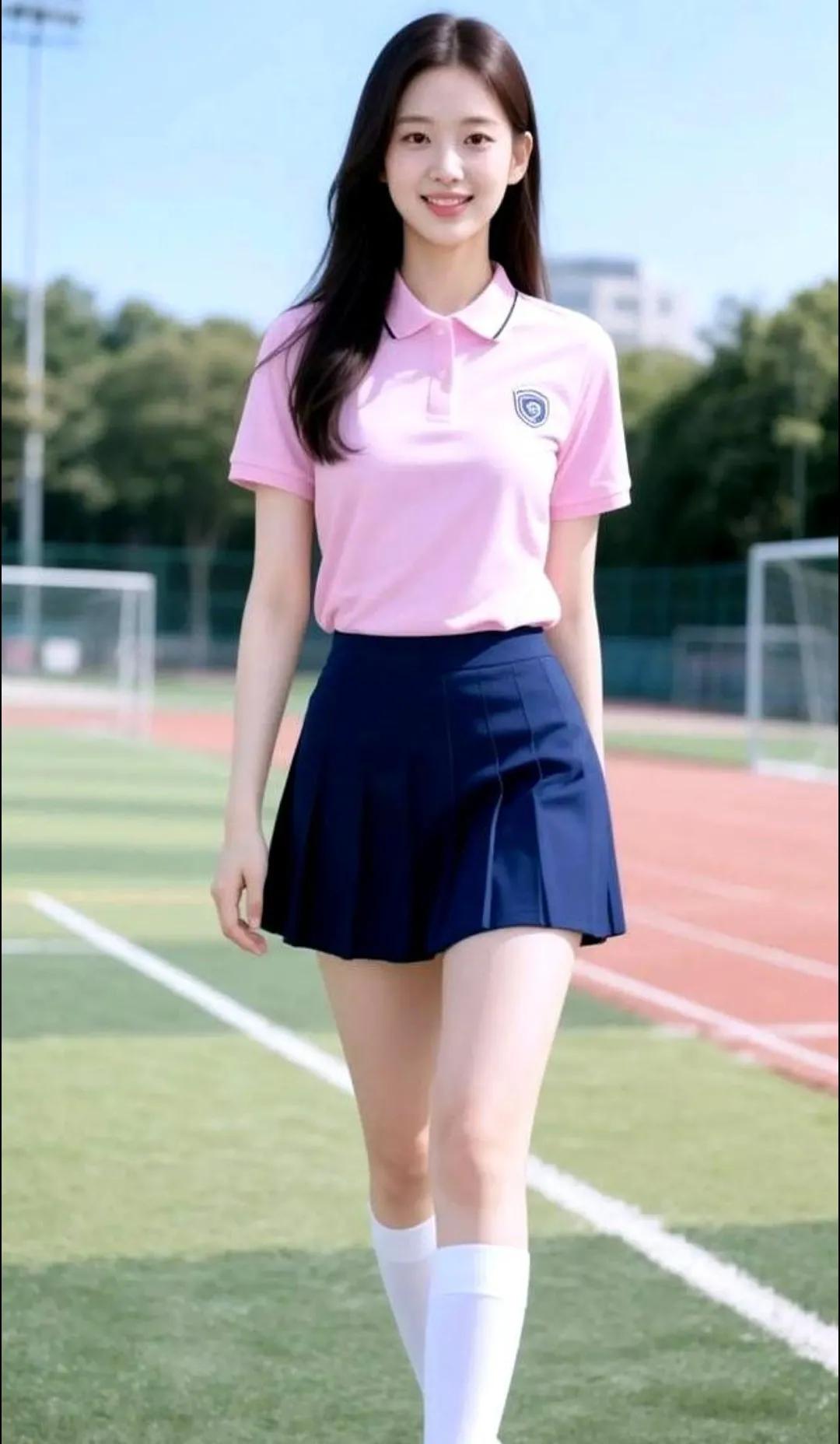 青春校园风，甜美少女穿搭，阳光下的运动女孩。