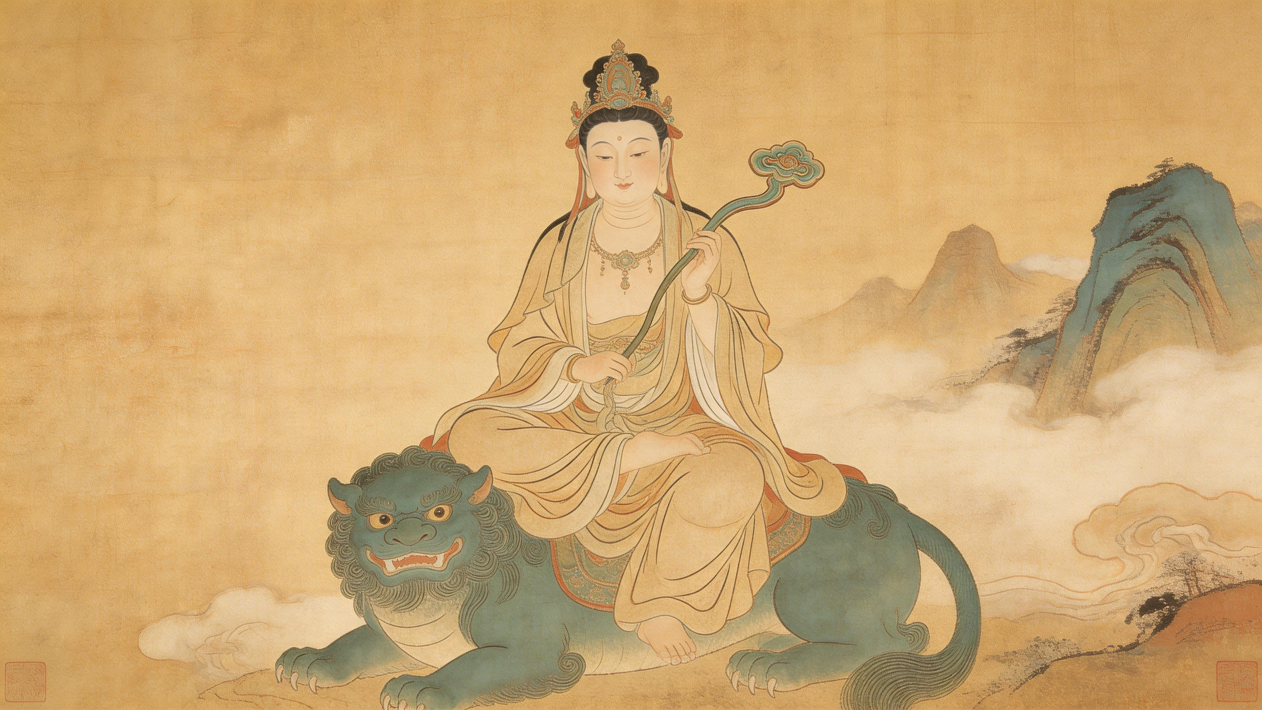 慧光普照，霉运走开；文殊护佑，好运常在。
