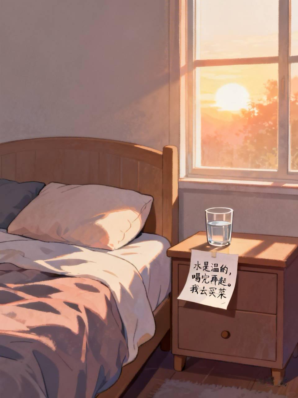 周末的早晨，我定好了六点半的闹钟，打算去公园晨跑。

结果闹钟响了，我翻了个身，