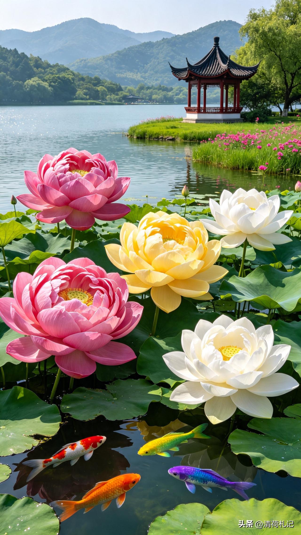 盛夏光年，锦鲤游过，好运连连，荷花盛开，福气满满，愿你在这个夏天，所求皆如愿，所
