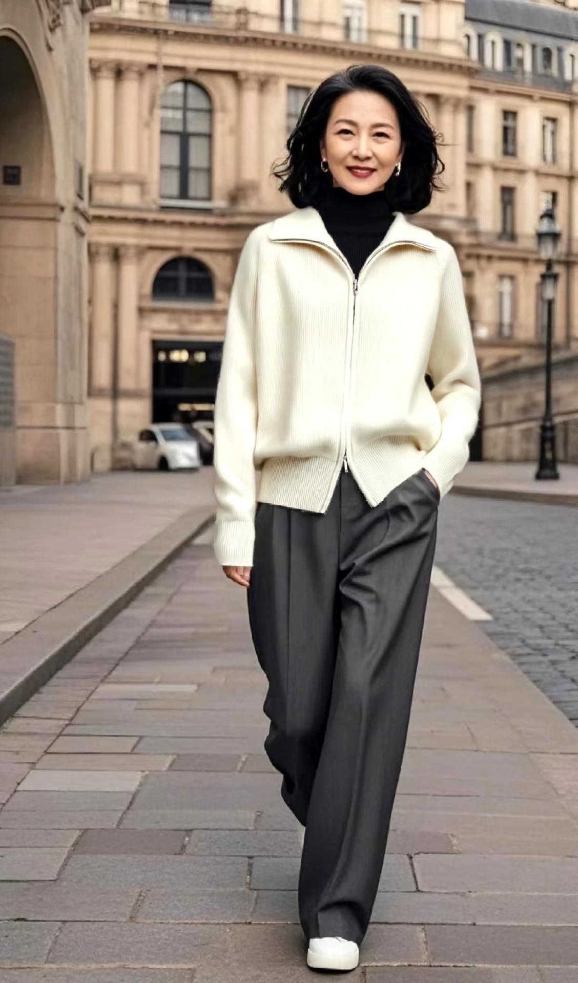 四五十岁女性春季选择翻领毛衣穿搭，得体大方又好看，轻松减龄不费力

春天来了，又