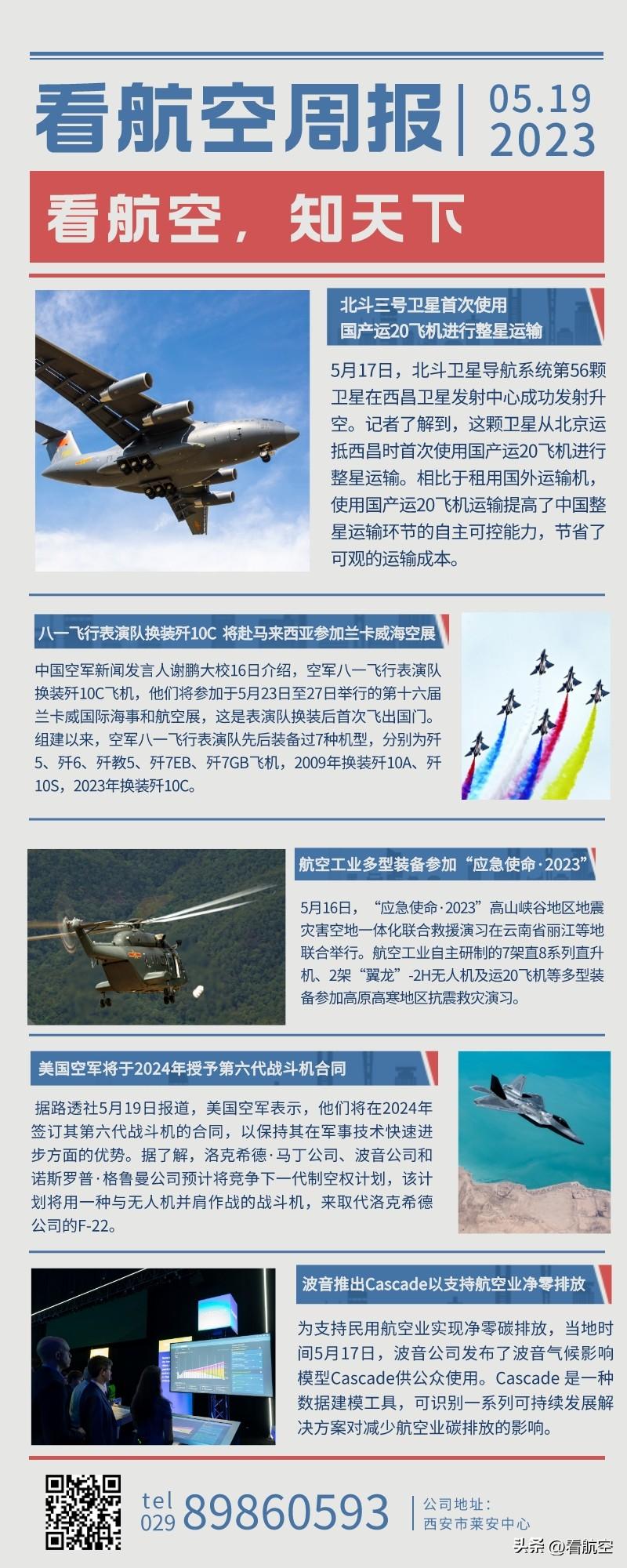 5.19看航空周报
1.北斗三号卫星首次使用国产运20飞机进行整星运输
2.八一
