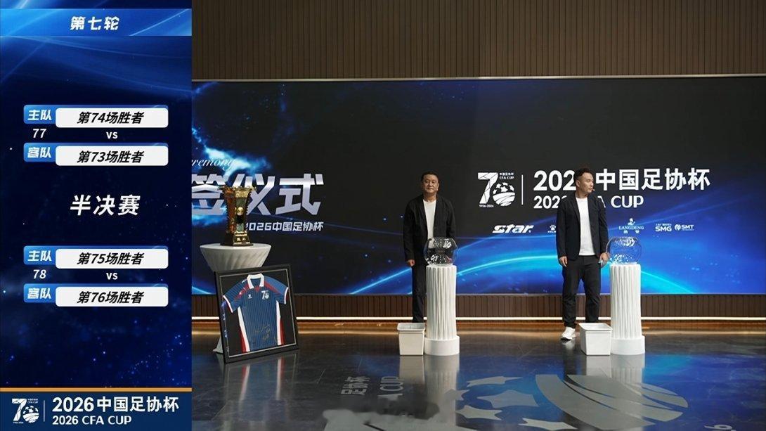 足协杯第七轮主客抽签，泰山队若顺利晋级将为客场作战。 