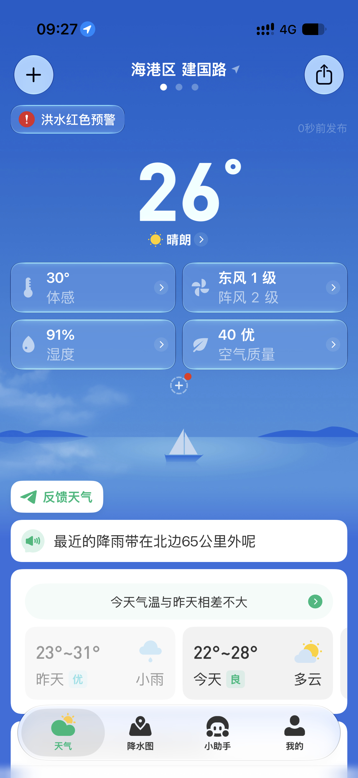 昨晚下雨，今天早上大太阳。温度虽然不高，但是赶上蒸笼了，太闷了，到公司衣服都湿透