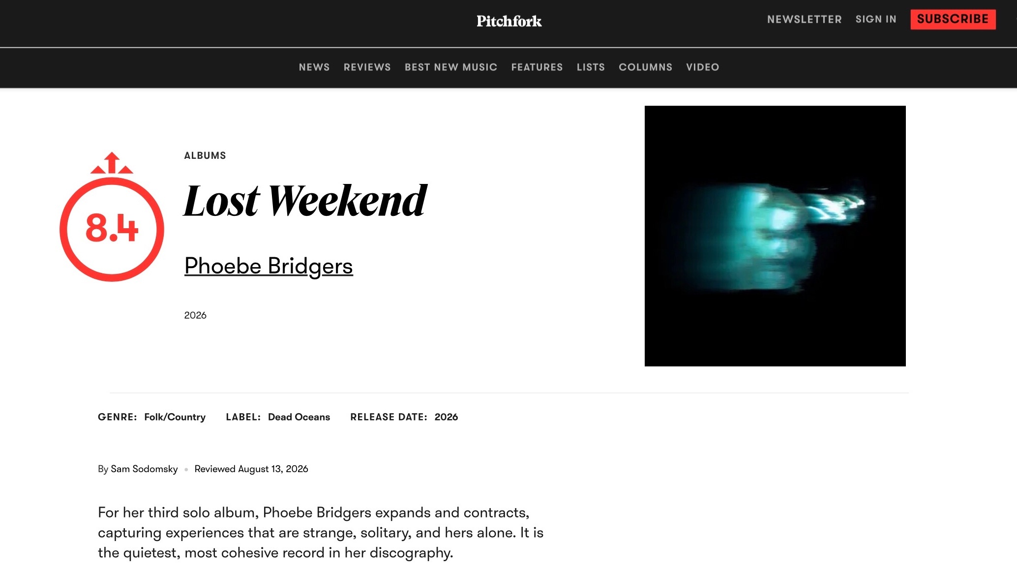 【乐评速递】Phoebe Bridgers 第三张个人专辑『Lost Weeke