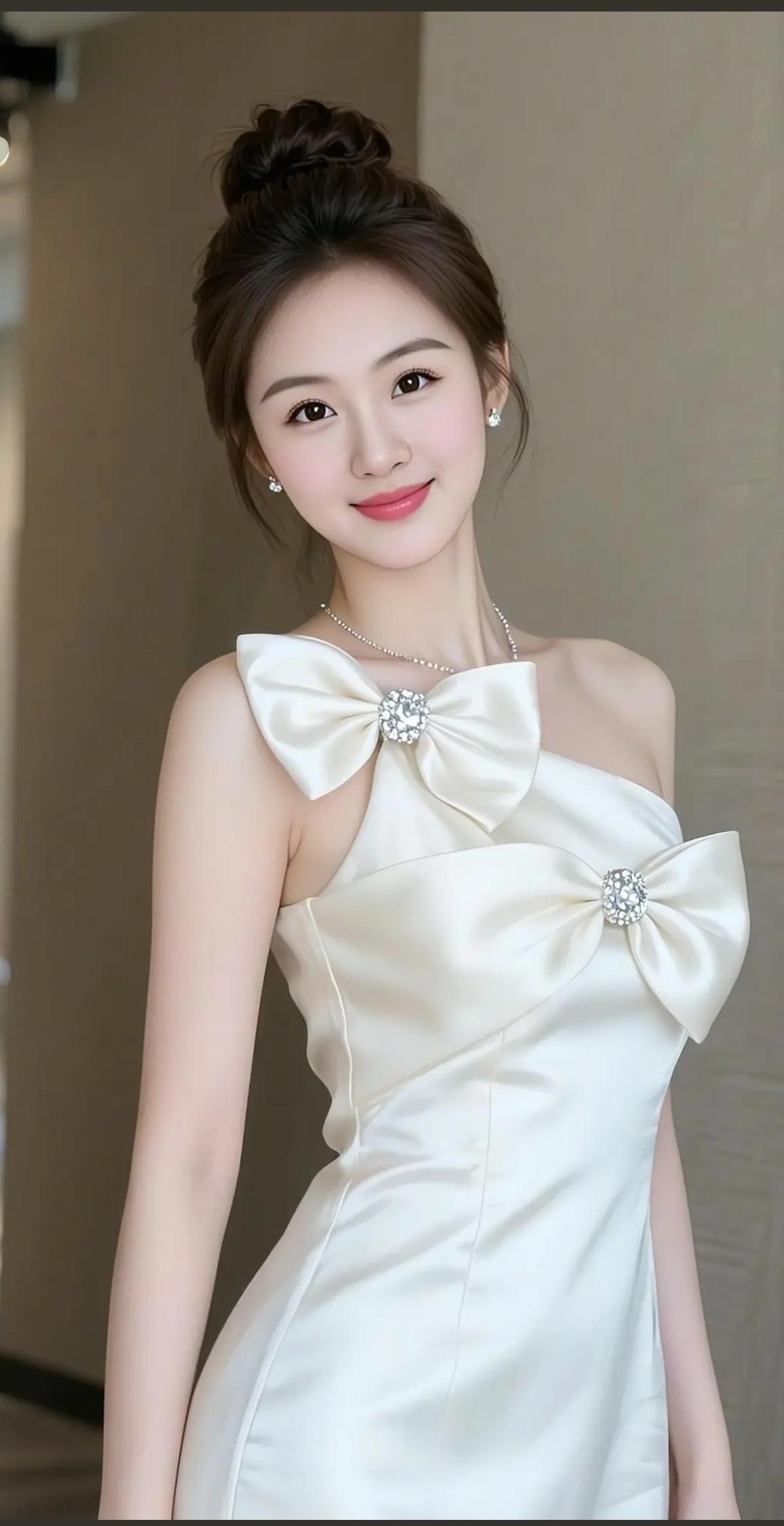 优雅白裙，甜美微笑！