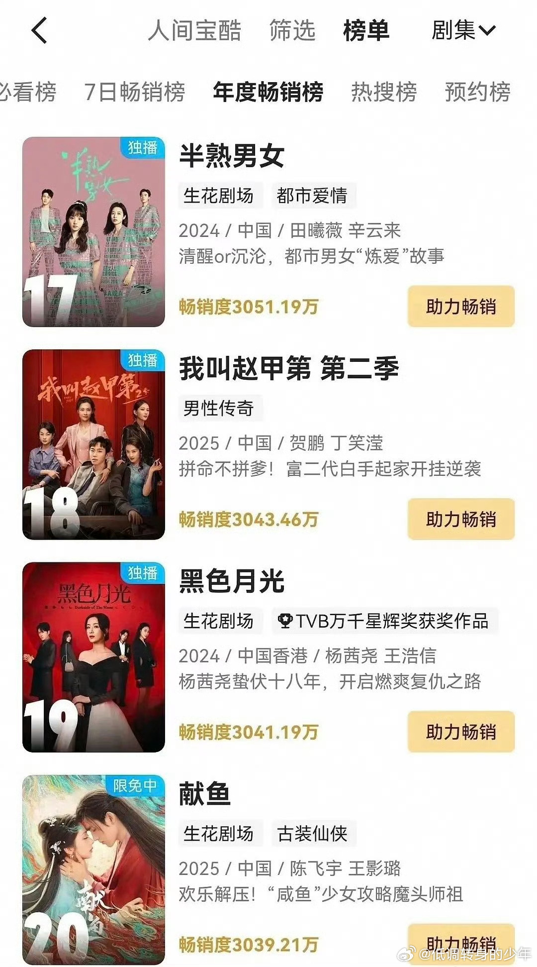 陈飞宇《献鱼》进优酷年榜了优酷宣发固屏都没给s制作播成S+，阿瑟吸粉19.2万粉