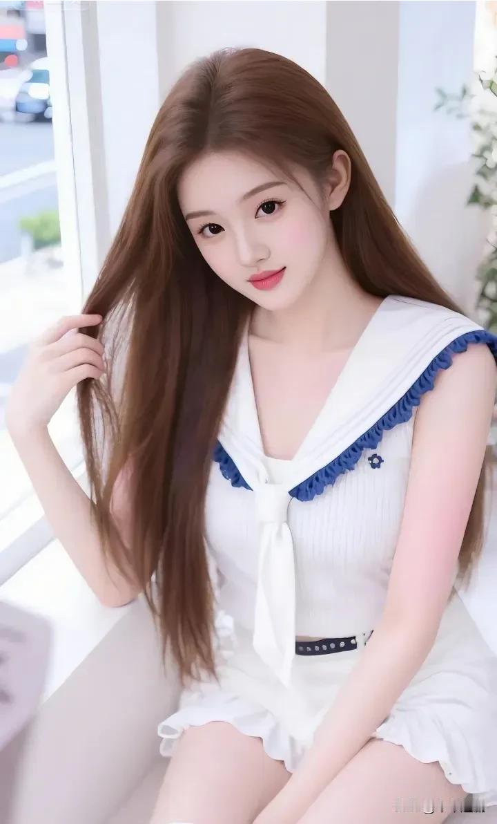 水手领的浪漫，是干净又清甜的少女感。
粉衬衫少女 日系水手照