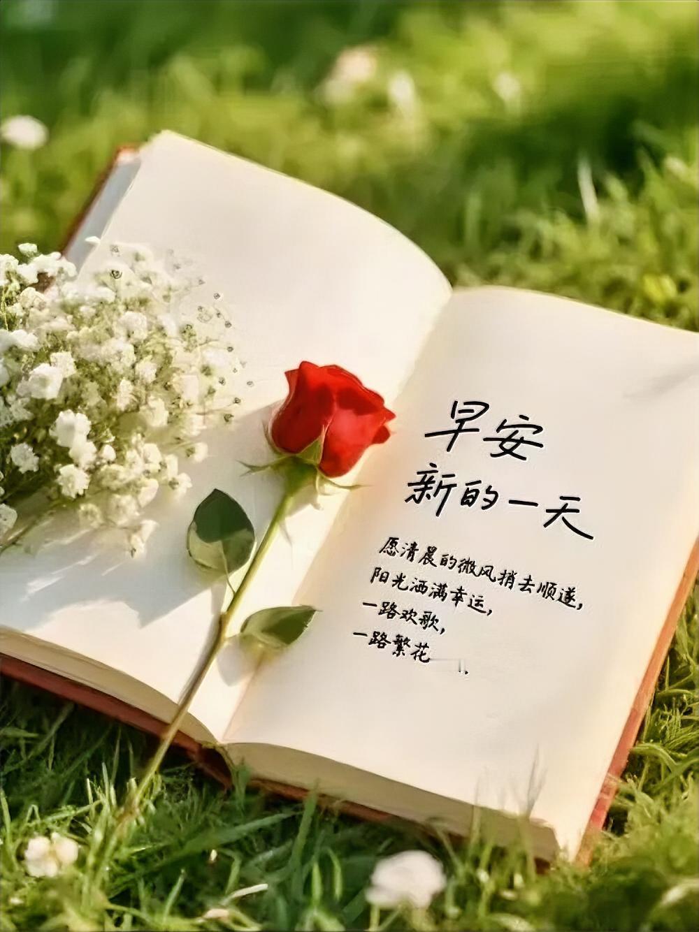 早安！微风吻过玫瑰，阳光铺满幸运，愿你一路欢歌，繁花似锦，美好如约而至～