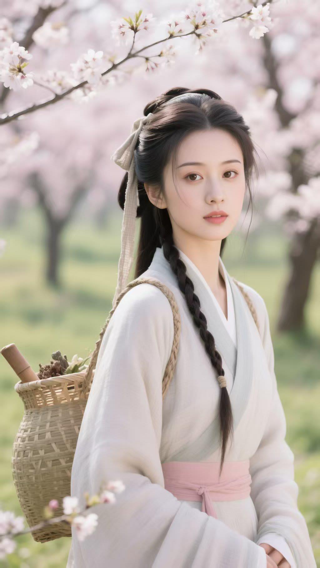 春日漫步，花海中的古风少女