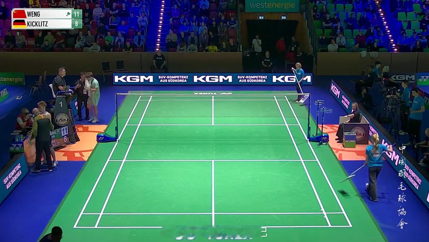 男单 1/8赛 翁泓阳(5) 11-8 基克利茨2026年德国羽毛球公开赛