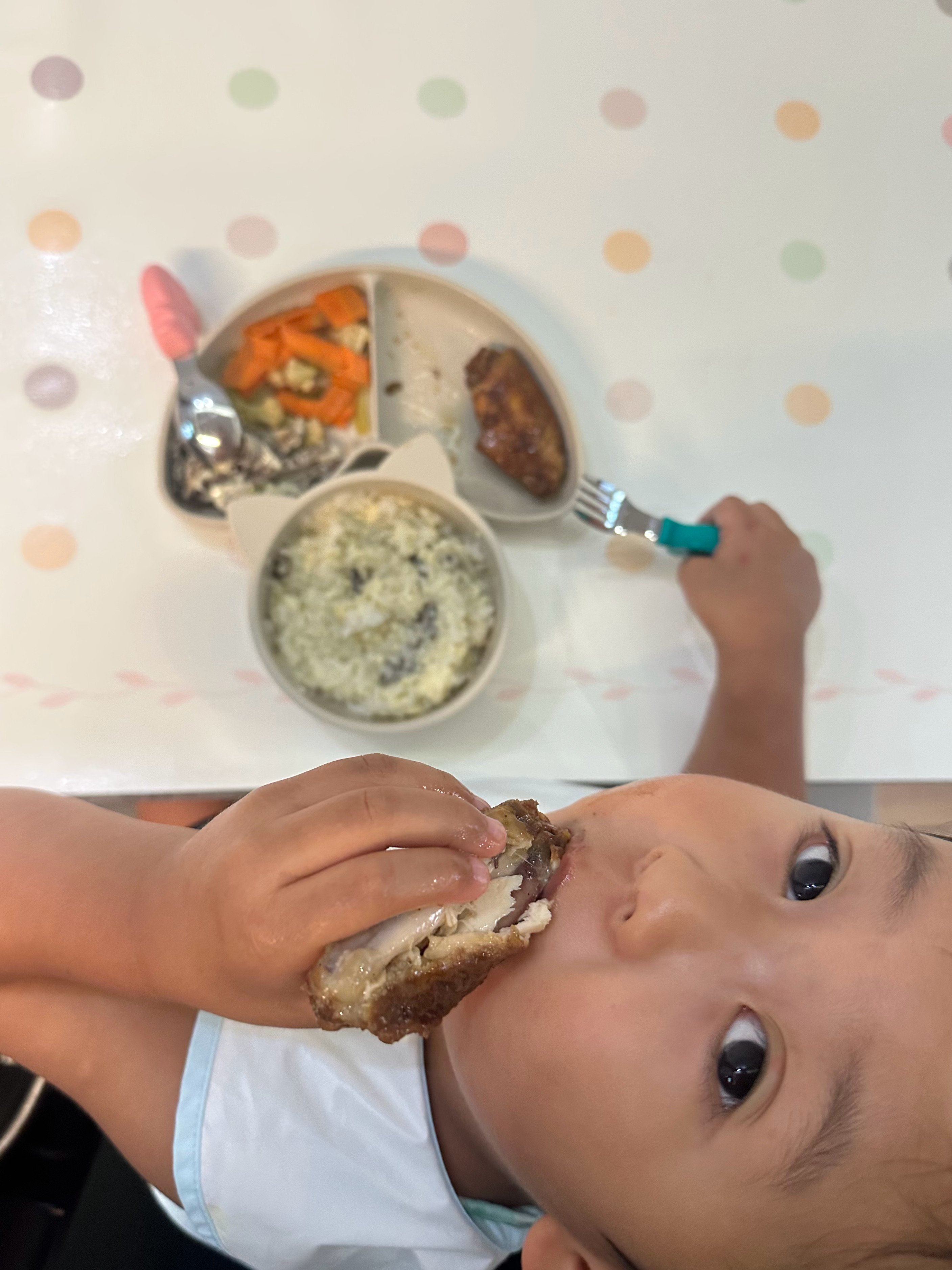妈妈我吃肉呢。年糕一直在吃
