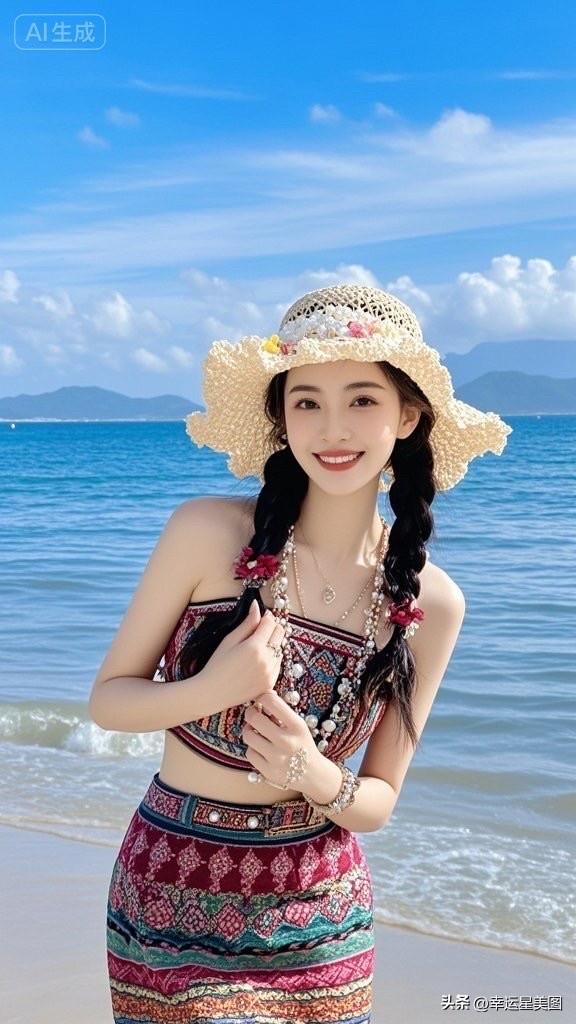 这位姑娘在海边笑得好开心！