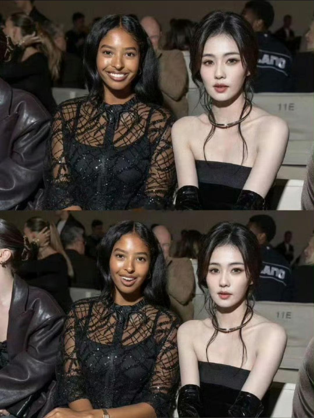白鹿和科比大女儿同框看秀，第一次意识到白鹿居然这么白！两个人都好有气质啊。 