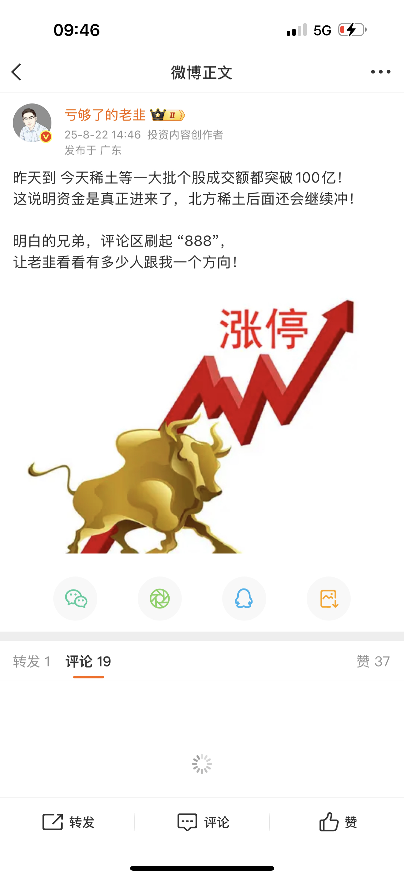 没有说错吧！朋友们！北方稀土还会继续冲！有人在吃肉吗回复888！这票我一直说！你