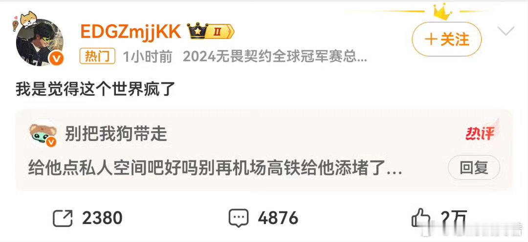 ZmjjKK 我觉得这个世界疯了发博“我是觉得这个世界疯了”，直接原因是他在机场