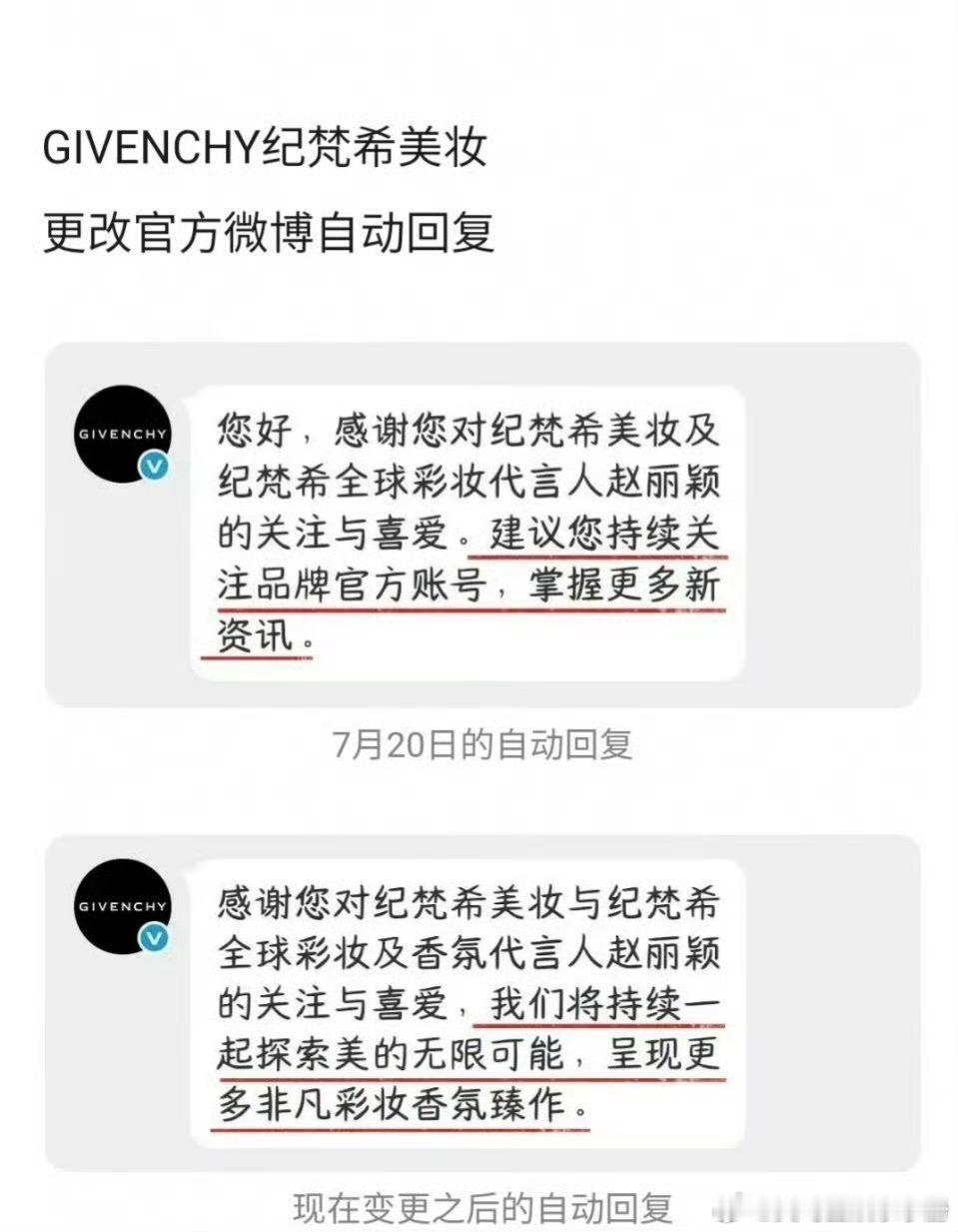纪梵希美妆最新自动回复看出来对赵丽颖很满意了[送花花] ​​​