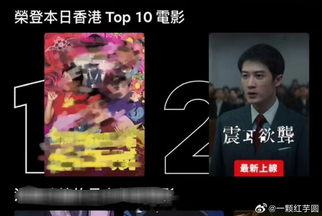 檀健次《震耳欲聋》网飞上线：台湾排名：TOP 1（电影类热播榜）香港排名：TOP