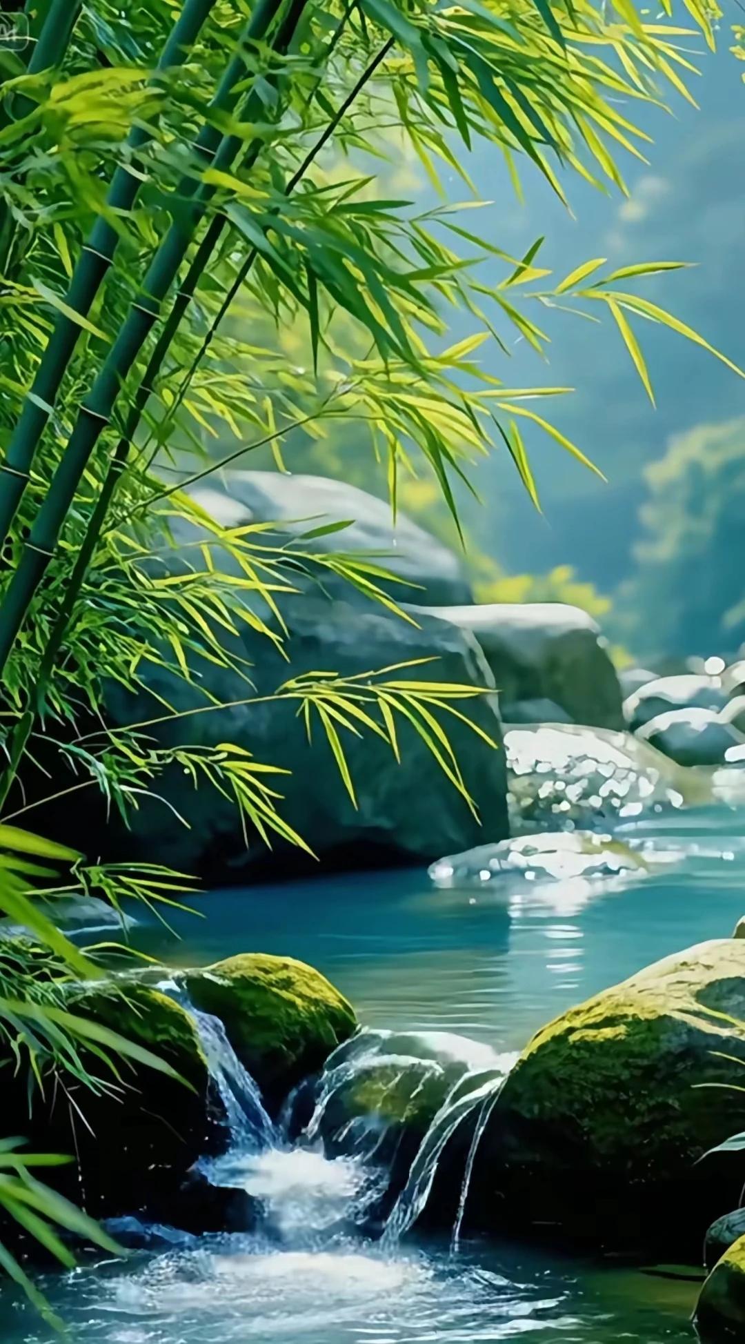 上联：竹影婆娑摇翠玉，
下联：幽兰空谷暗香来。