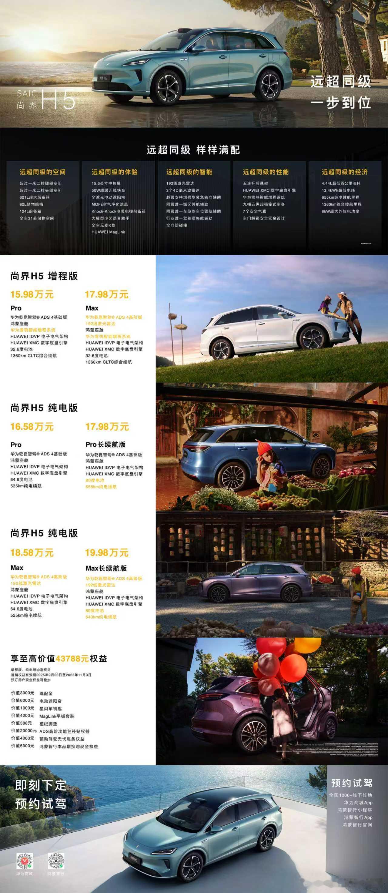 兄弟们！尚界H5发布会价格省流版来啦！1️⃣尚界H5增程版Pro——15.98万