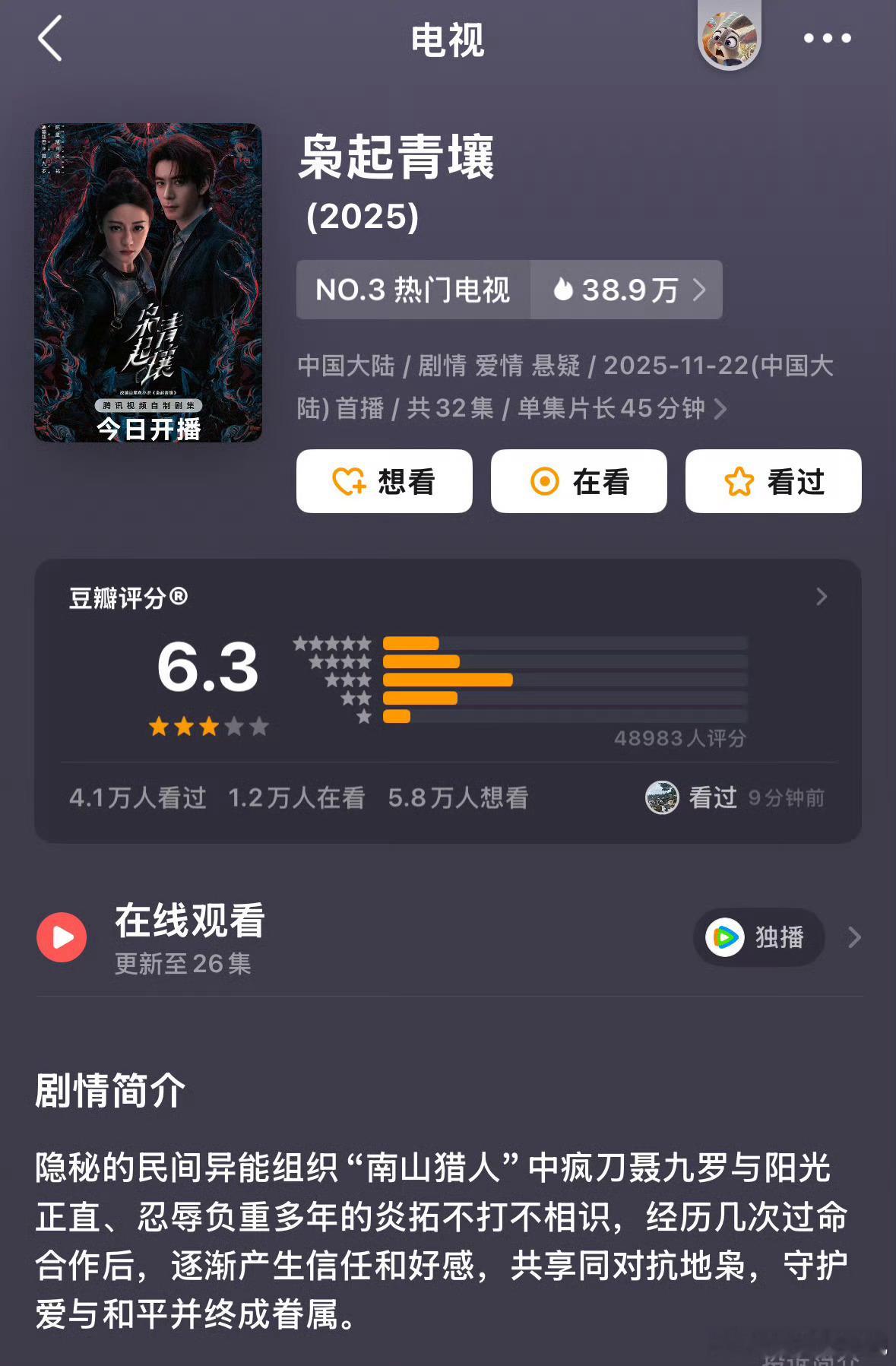 《枭起青壤》和《大生意人》都开分了！迪丽热巴陈星旭《枭起青壤》豆瓣评分6.3陈晓