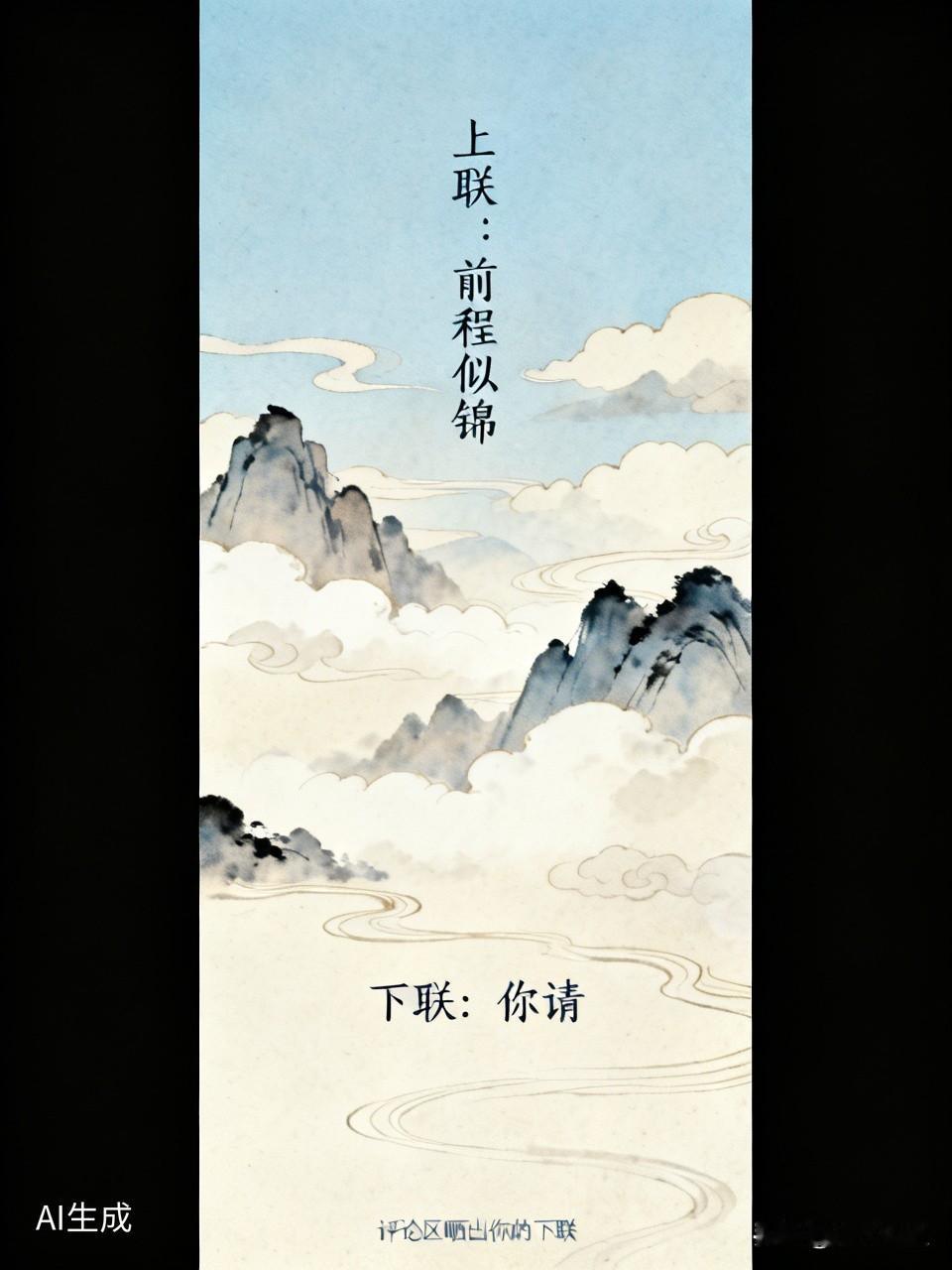 上联：前程似锦
下联：你请[作揖][作揖][作揖]

各位才子才女，这“前程似锦