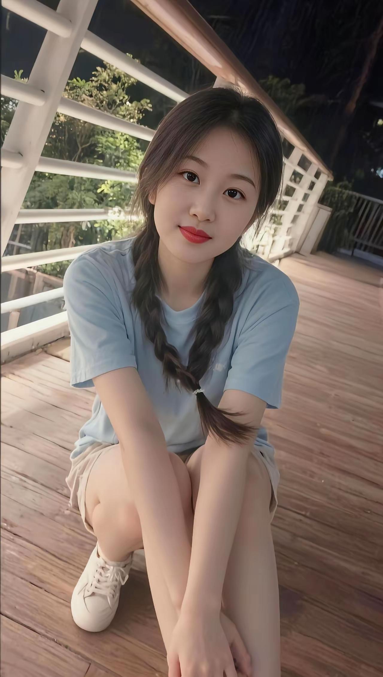 少女心满满，夜晚的木桥上，甜美少女自拍📸