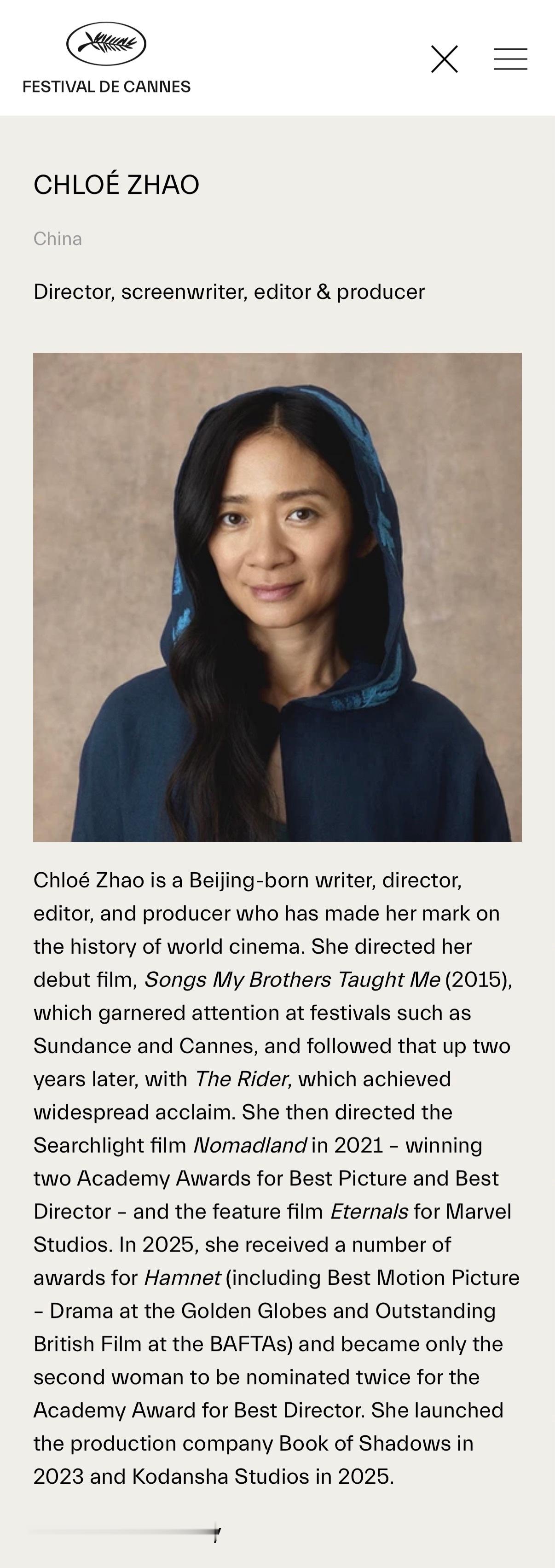 所以根据戛纳官网的信息，赵婷并不是什么华裔，而是中国籍，也是实实在在首位获得奥斯