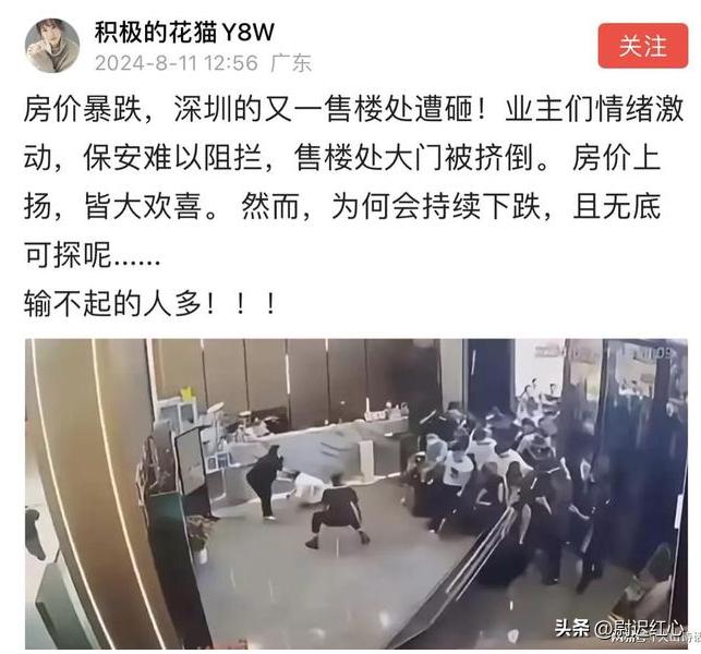 这怪谁呢？深圳又一售楼处遭砸！业主们情绪激动，售楼处大门被挤倒！最近，深圳的一个