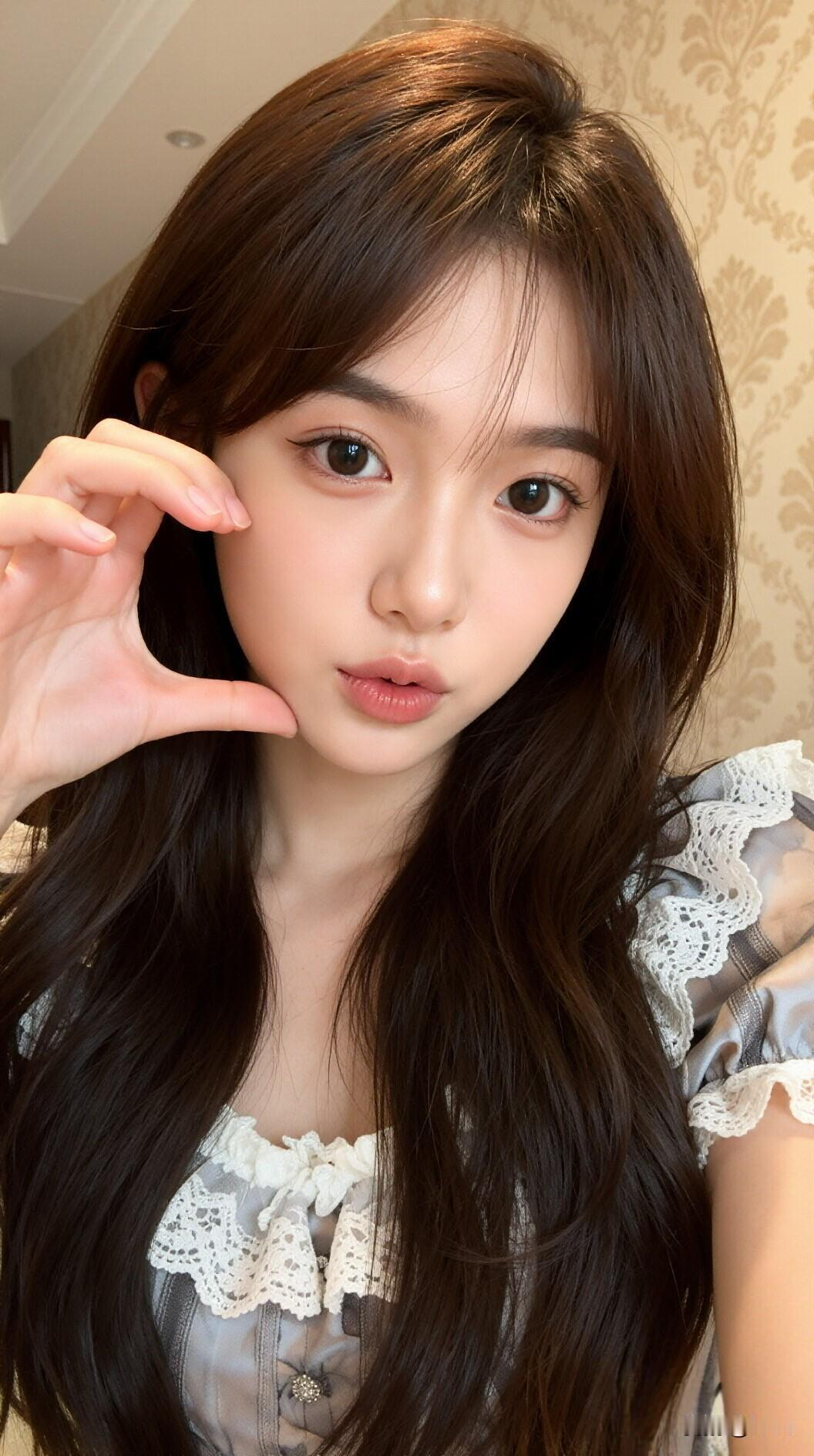 甜美少女风，优雅蕾丝裙，温柔微笑，少女心满满