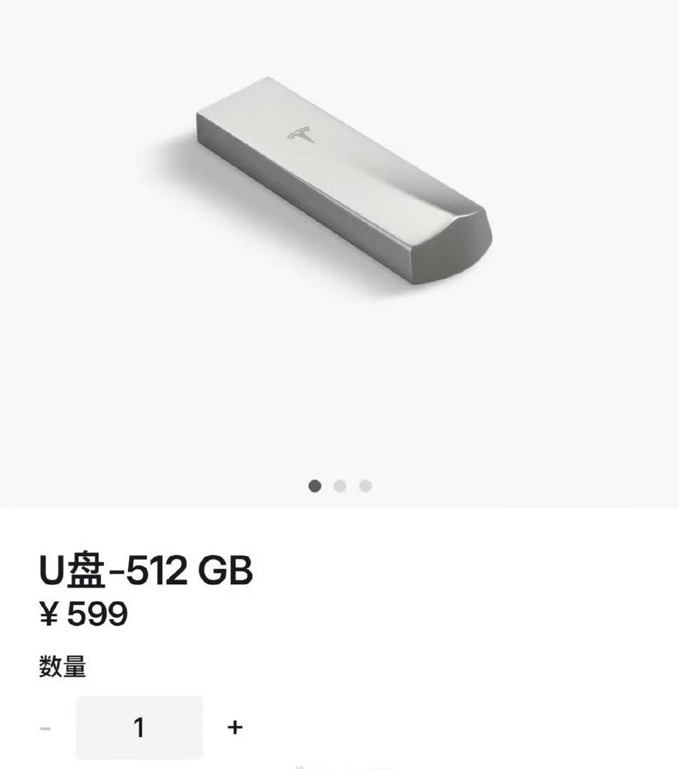 特斯拉推出512GB版U盘，支持存储爱车在哨兵模式下和行车记录仪拍摄的视频文件，