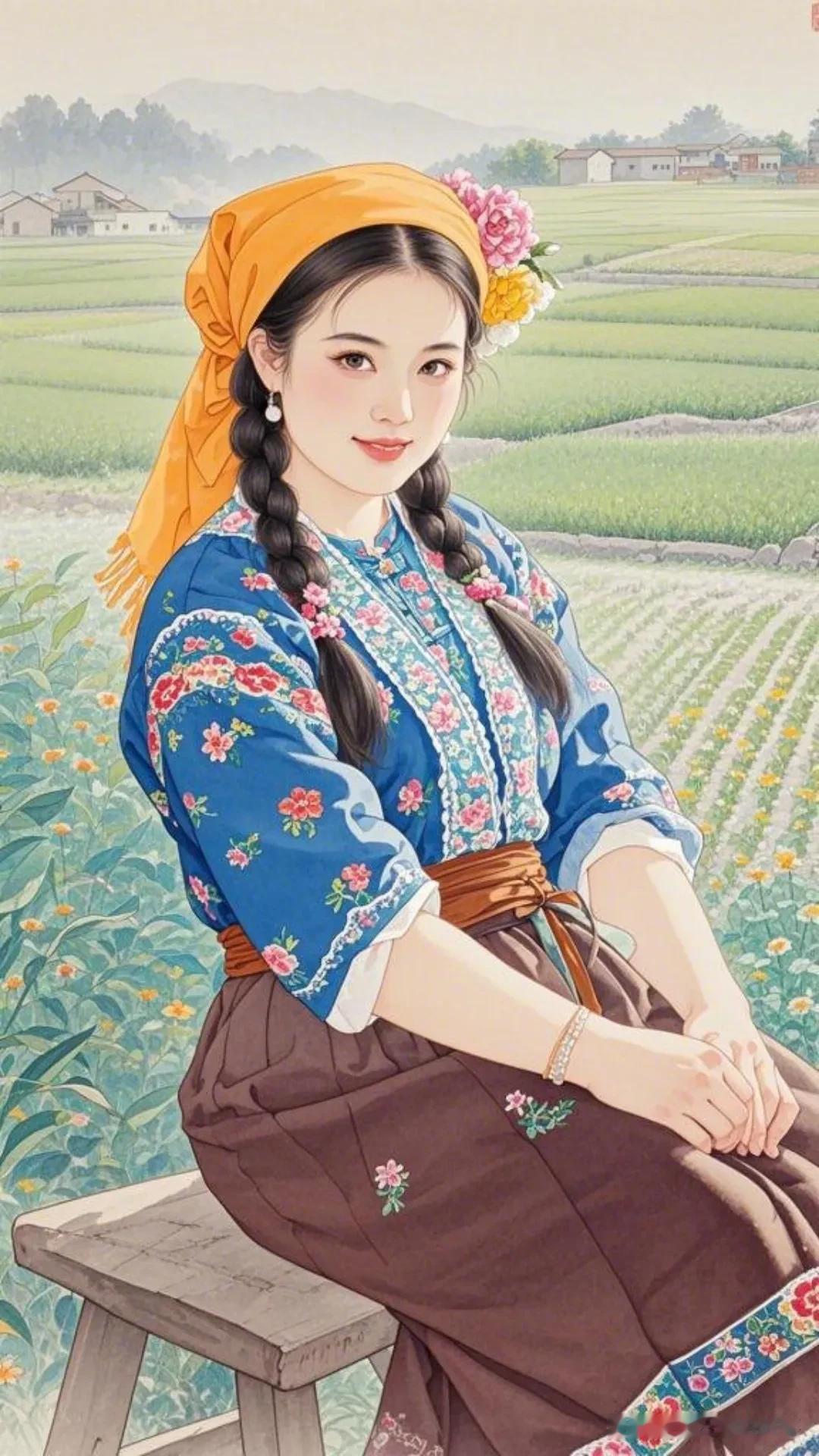 美图诗画分享：农女妆成惊世颜
 
农村出美女，质朴韵犹存。
别说乡村土，风姿自可