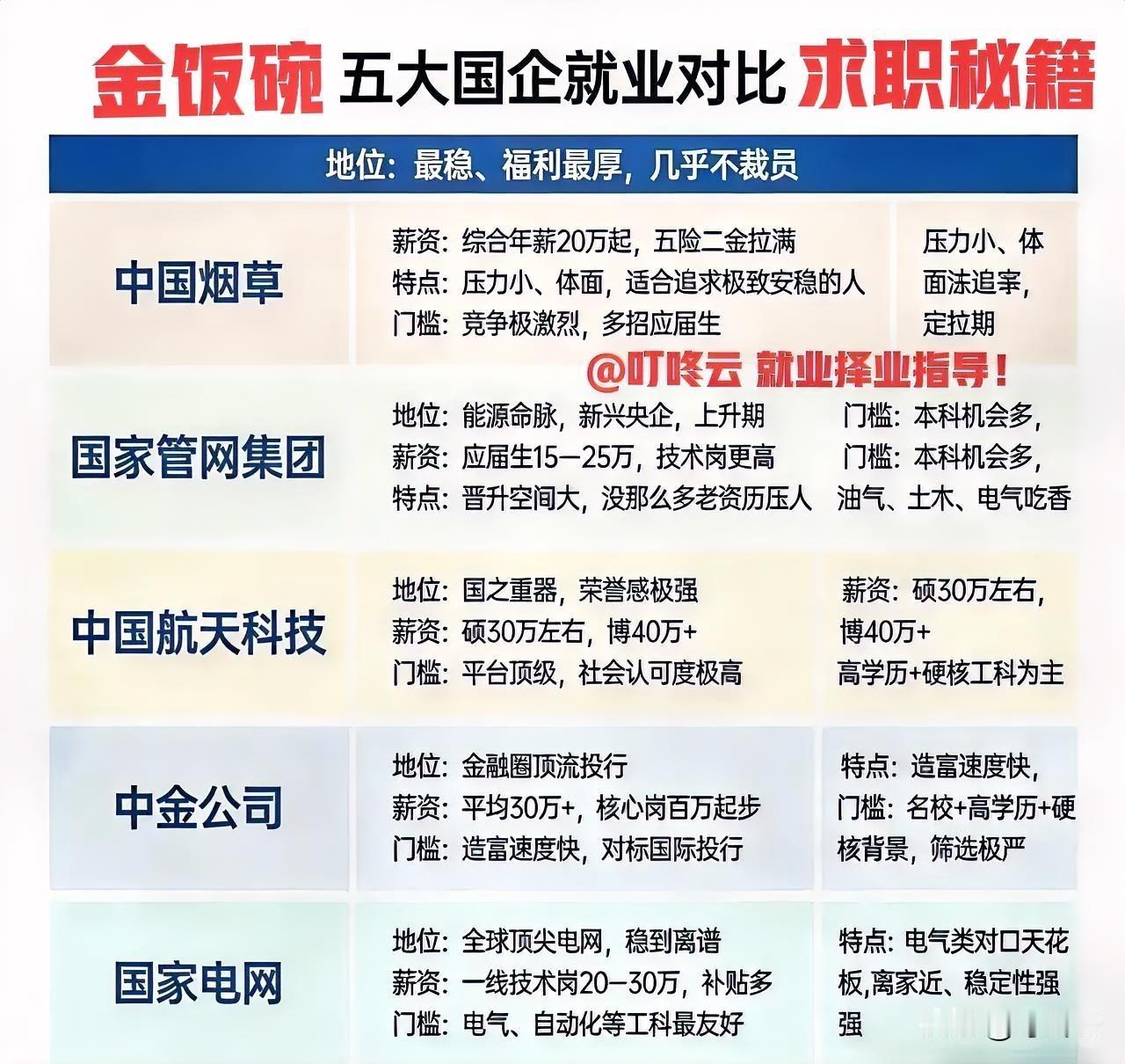 金饭碗秘籍！五大“国字头”天团择业指南：谁才是你的本命饭碗？✨@叮咚云 帮你解读